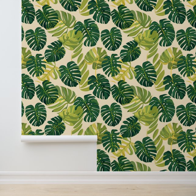 Papier Peint Green Monstera Summer Tropical (Application)