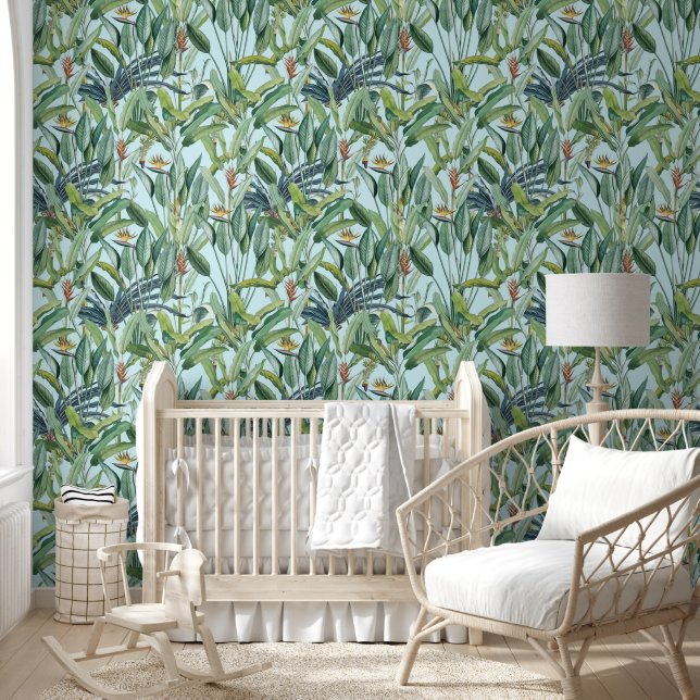 Papier Peint Green Tropical Jungle Banana Tree Strelitzia (Enfants)
