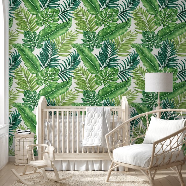 Papier Peint Green Tropical Palm Banana Monstera Feuille (Enfants)