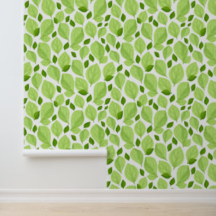 Papier Peint Green Vivid Basil Feuille Nature Main tiré Motif