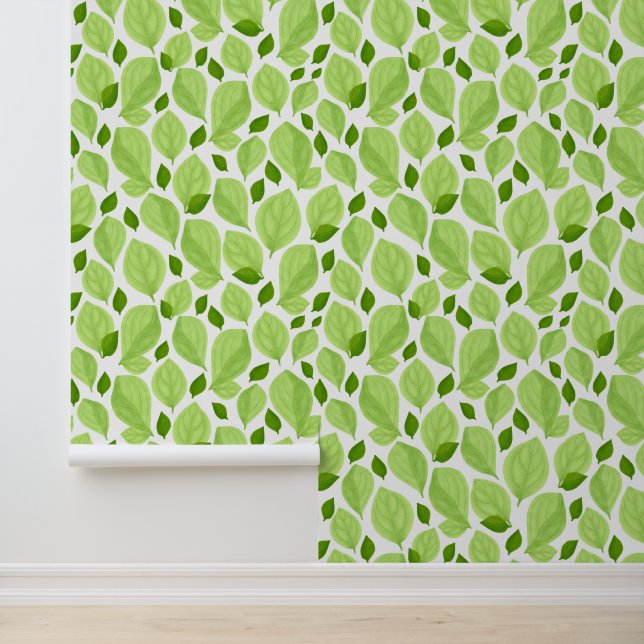 Papier Peint Green Vivid Basil Feuille Nature Main tiré Motif (Application)