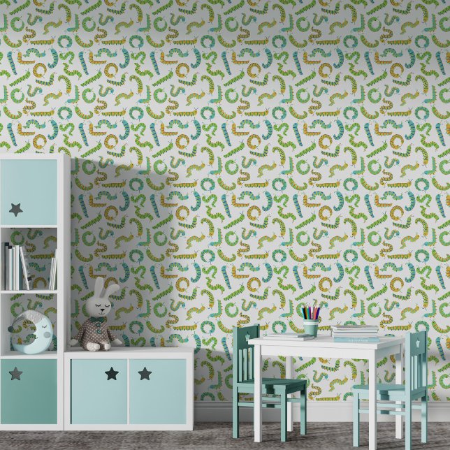 Papier Peint Green Yellow Blue Caterpillar Pattern Boy Nursery (Créateur téléchargé)