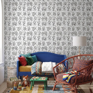 Papier Peint Gribouillis Enfants Mignons pour Nurserie ou Salle
