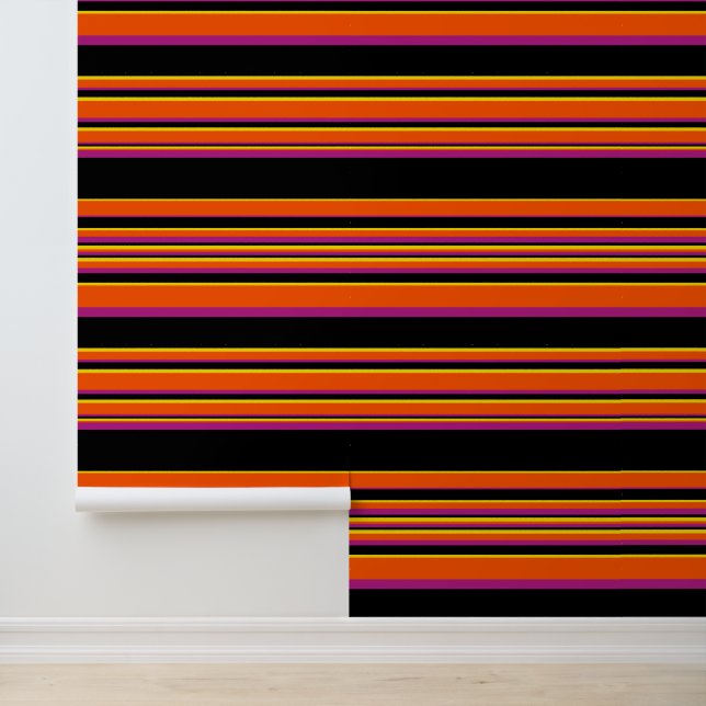Papier Peint Grilles complexes - Noir, Rose, Orange et Jaune (Application)