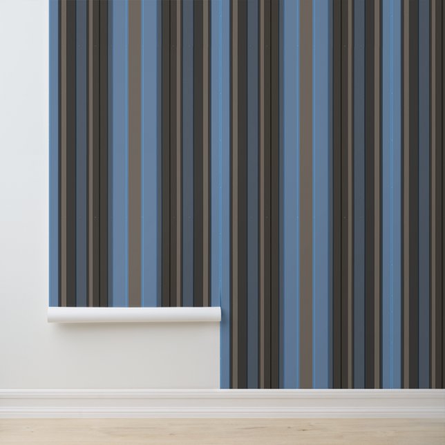 Papier Peint Grilles verticales Moderne Simple Brown & Dusty Bl (Application)