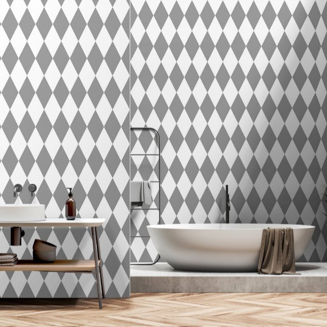 Papier Peint Gris blanc Arlequin Diamants Motif Design (Créateur téléchargé)