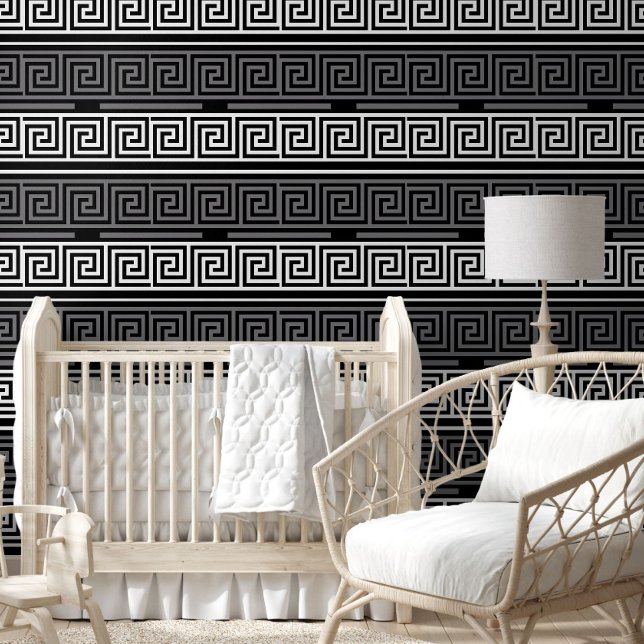 Papier Peint Gris Blanc Noir Clé grecque Fret Motif Design (Créateur téléchargé)