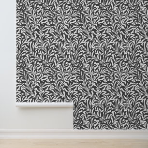 Papier Peint Gris Charbon de Bois et Branche de Saule Blanc
