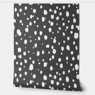 Papier Peint Gris Charbon et Points Abstraits Blancs