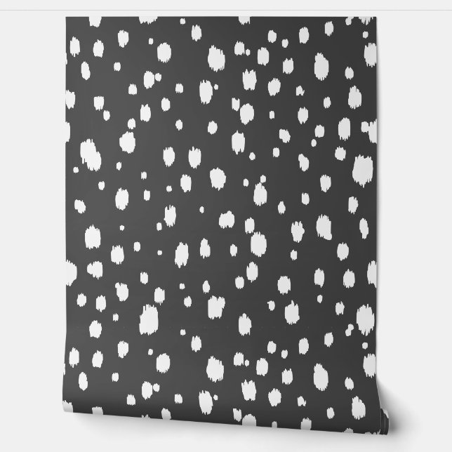 Papier Peint Gris Charbon et Points Abstraits Blancs (Déroulement)