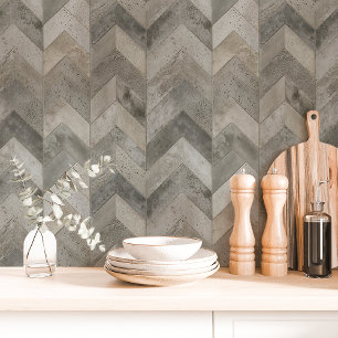 Papier Peint Gris Chevron Herringbone en Béton
