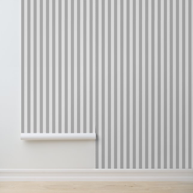 Papier Peint Gris clair et rayures verticales classiques blanch (Application)