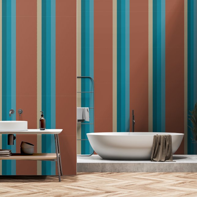Papier Peint Gris de pierre Cool bleu Aqua Brown rouille (Salle de bain)