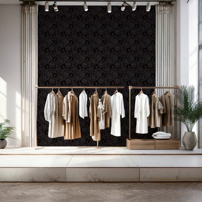 Papier Peint Gris et noir Vibrant et Gras motif floral (A business that thrives on bold and vibrant design, with a signature touch of floral patterns.)