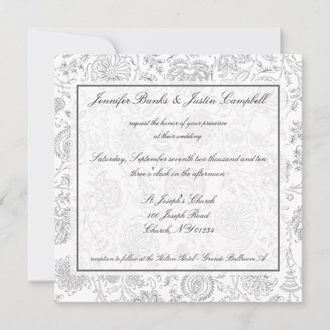 Papier peint gris Fleur Invitations de mariage (Devant)