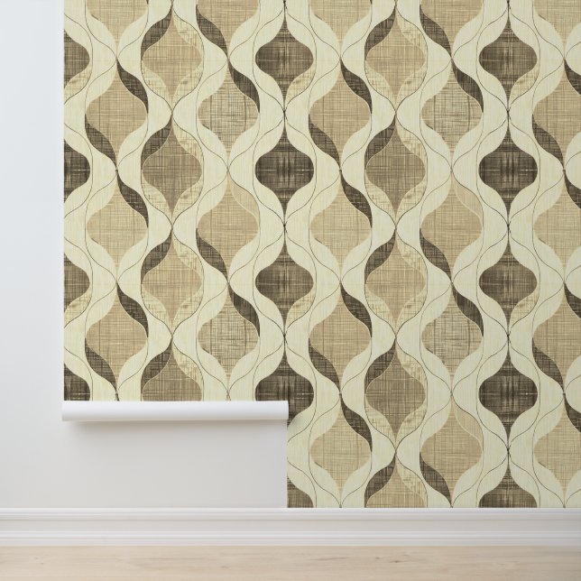Papier Peint Gris Neutre Marron Moderne Luxueux Ondulé (Application)