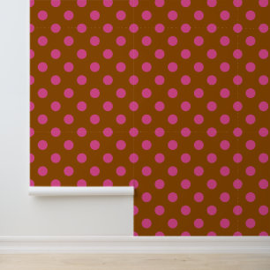 Papier Peint Groovy Polka Dot - Marron & Rose Chaud
