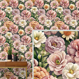 Papier Peint Gros Gras & Beau Rose Mauve Orange Blanc