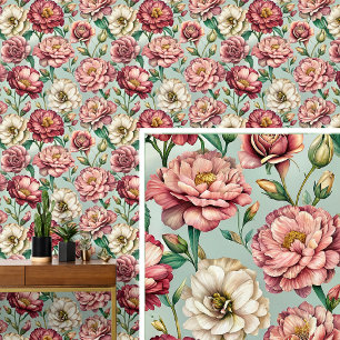 Papier Peint Gros Gras & Belles Fleurs Douces Rose Clair