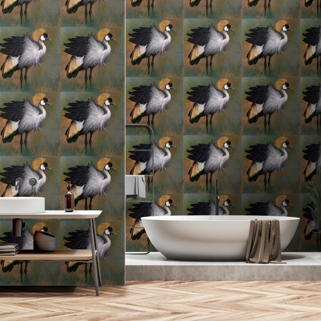 Papier Peint Grue couronnée grise (Salle de bain)