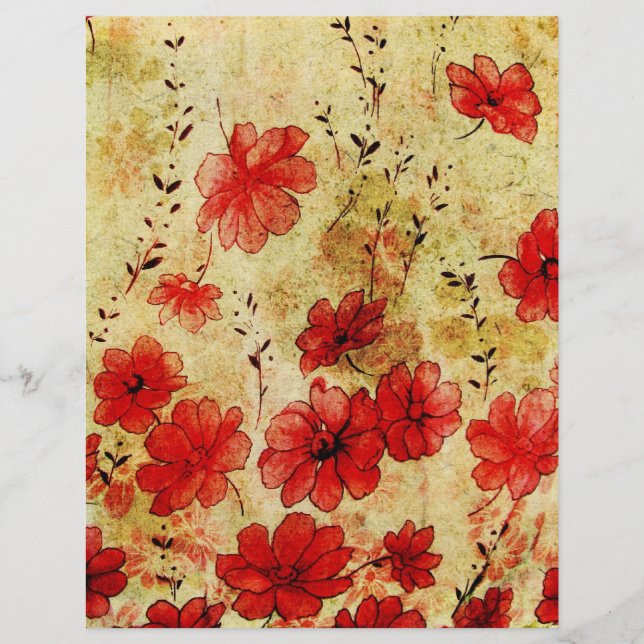 Papier peint Grunge Rouge Floral Motif Papier pein (Devant)
