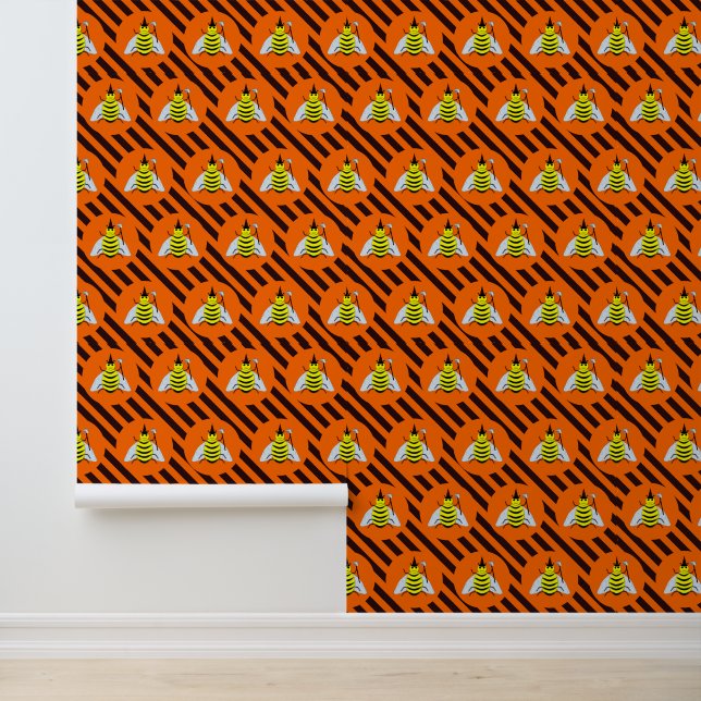 Papier Peint Halloween Magic Bee Witch Orange et Black Stripes (Application)