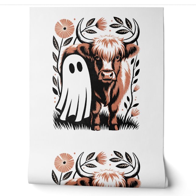 Papier Peint Halloween rustique du fantôme de vache des Highlan (Déroulement)