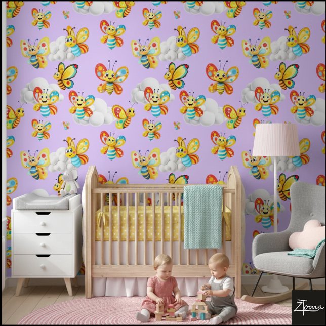 Papier Peint Happy Butterfly Cloud Sky Motif - Pale Lilac (Créateur téléchargé)