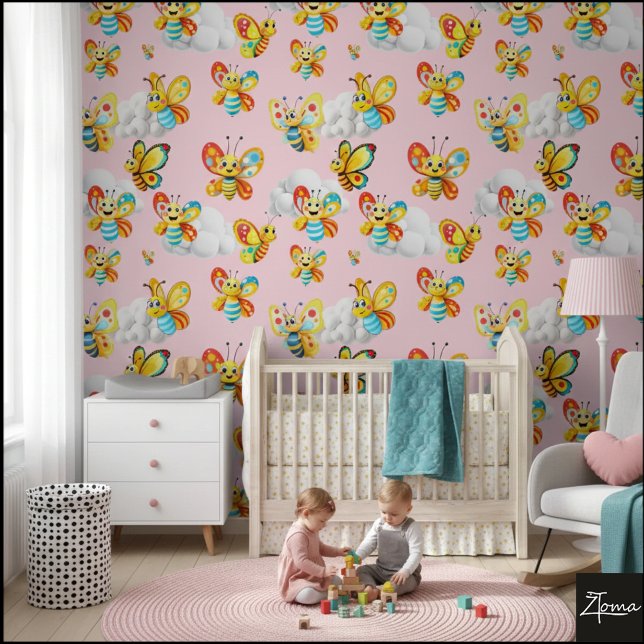 Papier Peint Happy Butterfly Cloud Sky Motif - rose (Créateur téléchargé)