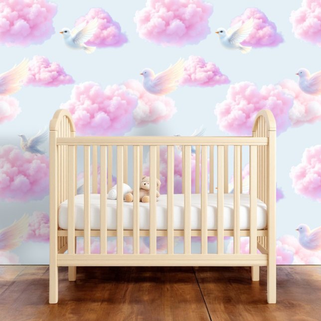 Papier Peint Harmonie céleste : Nuage rose avec Oiseau blanc (Créateur téléchargé)