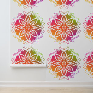 Papier Peint Harmonie Radieuse Boho Mandala Orange Purple Red
