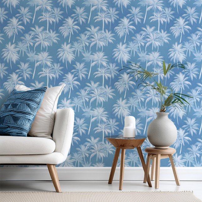 Papier Peint Hawaiian Palm Tree Silhouette Motif Blue ID1093 (Créateur téléchargé)