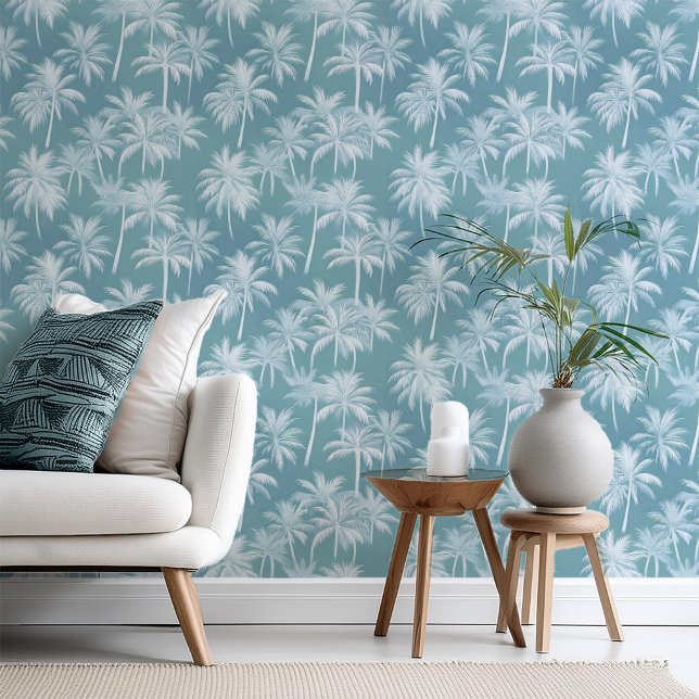 Papier Peint Hawaiian Palm Tree Silhouette Motif Turquoise ID10 (Créateur téléchargé)