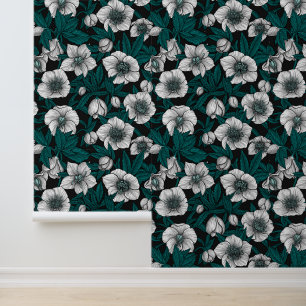 Papier Peint Hellebores blancs avec feuilles bleus