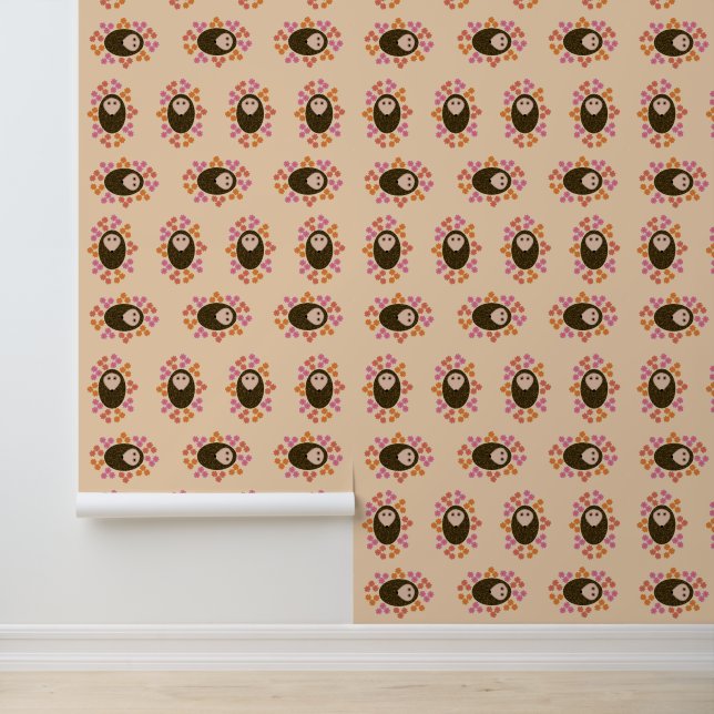 Papier Peint Hérisson dormant et fleurs à motifs (Application)