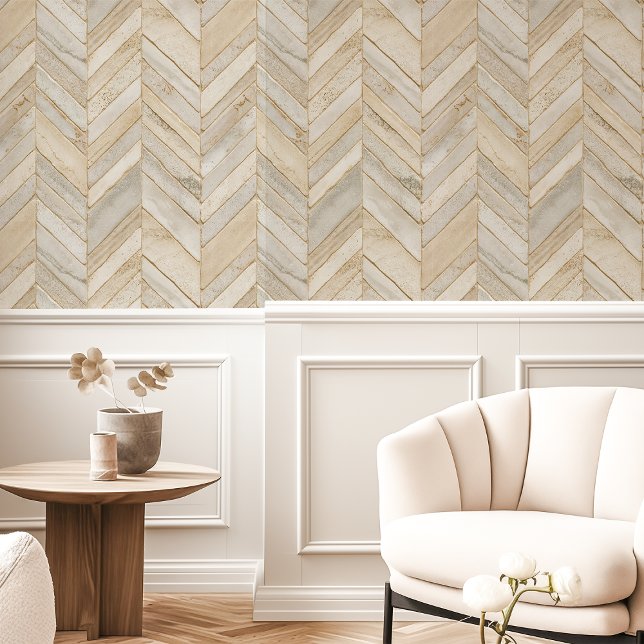 Papier Peint Herringbone beige neutre Chevron (Créateur téléchargé)