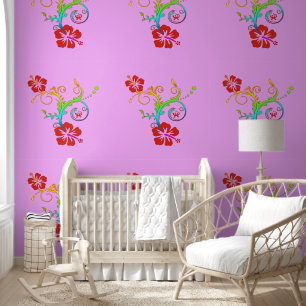 Papier Peint Hibiscus - Décor avec Gecko 2
