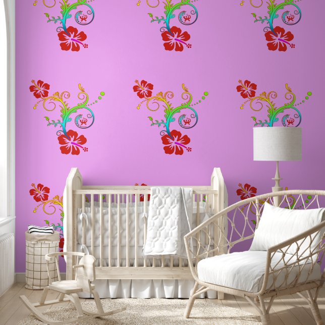 Papier Peint Hibiscus - Décor avec Gecko 2 (Enfants)