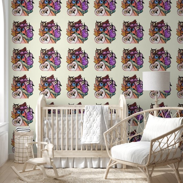 Papier Peint Hiboux Colorés Drôles (Enfants)