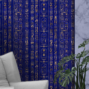 Papier Peint Hiéroglyphes égyptiens motif Gold Lapis Lazuli