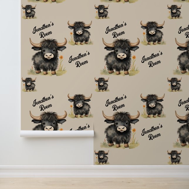 Papier Peint Highland Cow mignonne Genre Neutre (Application)