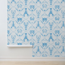 Homard préppy côtier et crabes en bleu clair
