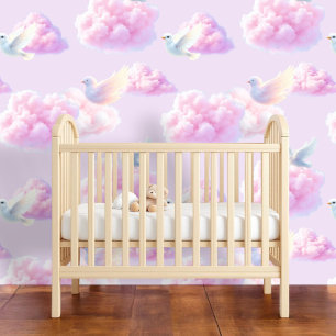 Papier Peint Horizon rêve : paysage rose avec oiseau blanc