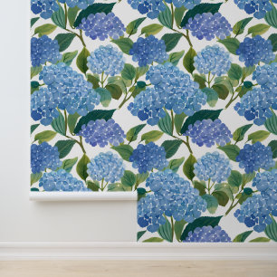 Papier Peint Hortensia Bleu Floral Aquarelle Côté Mer