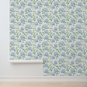 Papier Peint Hortensias Bleus Floral Grand-Mère Côtière