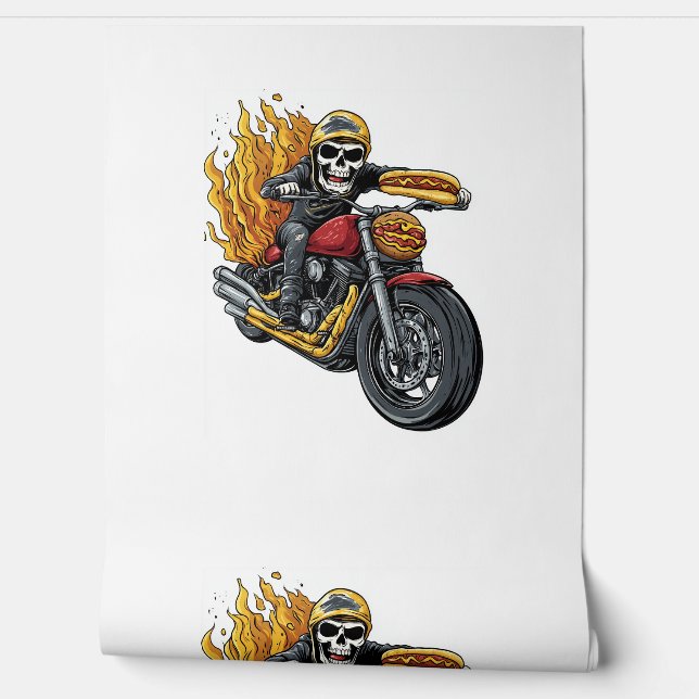 Papier Peint Hot Dog Rider - Funky Biker Skull (Déroulement)