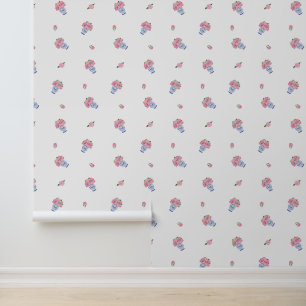 Papier Peint Hydrangeas rose en bleu Chinoiserie Vase & Blooms