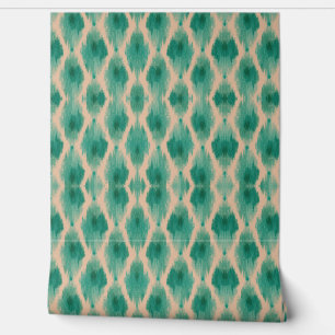 Papier Peint Ikat Moderne Sarcelle & Beige Boho
