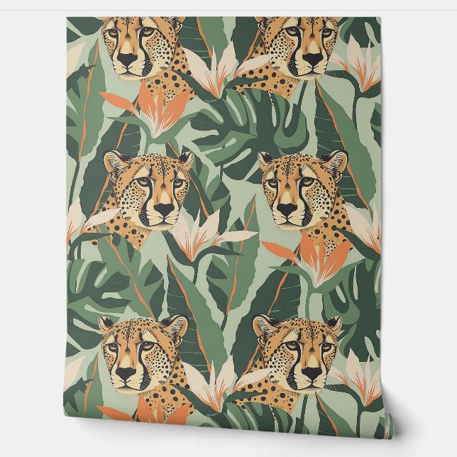 Papier Peint Illustration de la forêt de la jungle léopard (Déroulement)