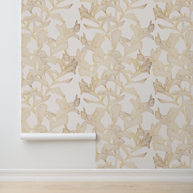 Papier Peint Illustration de la ligne d'or exotique tropicale. (Application)